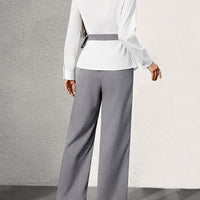 Solid Lapel Collar Pants Suit Set