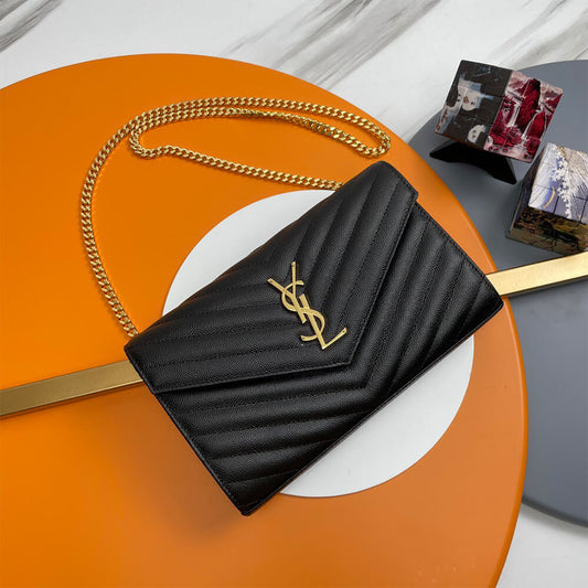 Classic cassandre chain wallet in grain de poudre leather