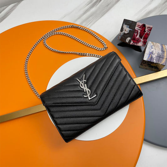 Classic cassandre chain wallet in grain de poudre leather