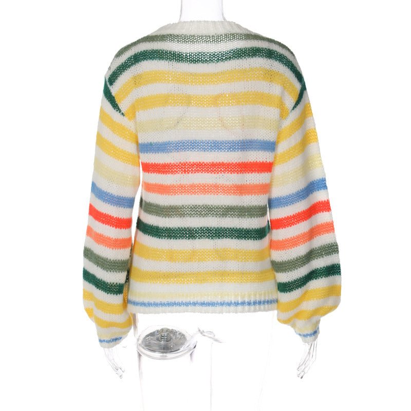 Loose Color Striped Contrast Pullover