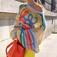 Loose Color Striped Contrast Pullover