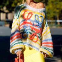 Loose Color Striped Contrast Pullover