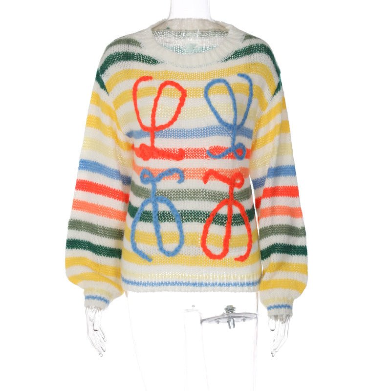Loose Color Striped Contrast Pullover