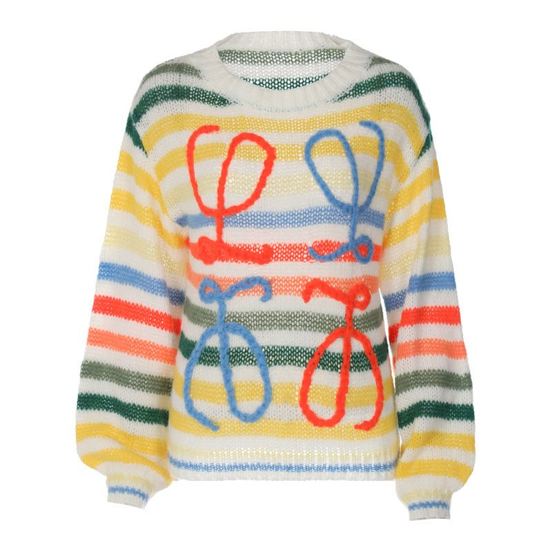 Loose Color Striped Contrast Pullover