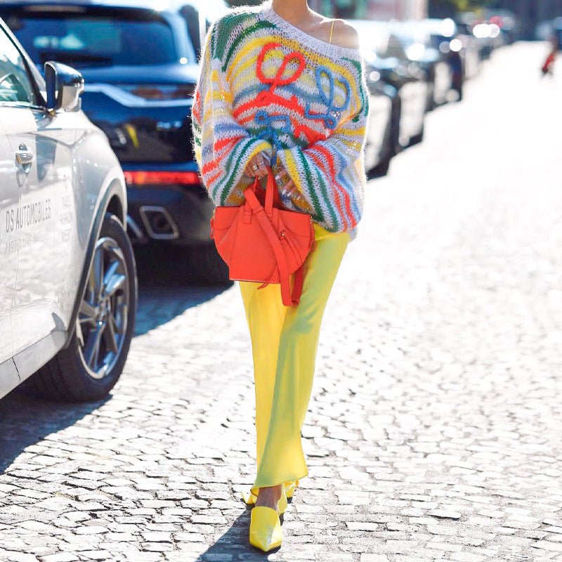 Loose Color Striped Contrast Pullover