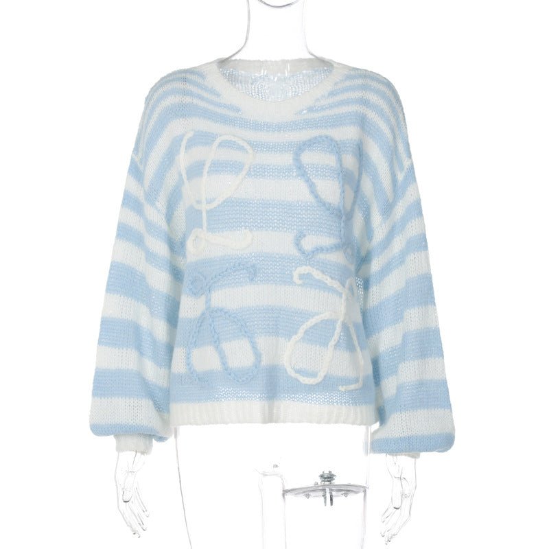 Loose Color Striped Contrast Pullover