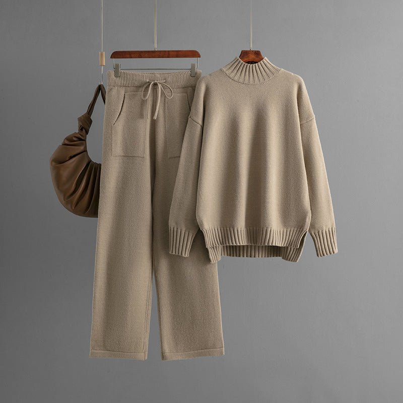 Thick Loose Semi-Turtleneck Knit Set