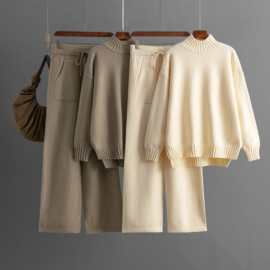 Thick Loose Semi-Turtleneck Knit Set