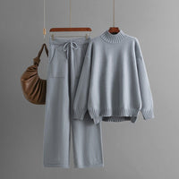 Thick Loose Semi-Turtleneck Knit Set