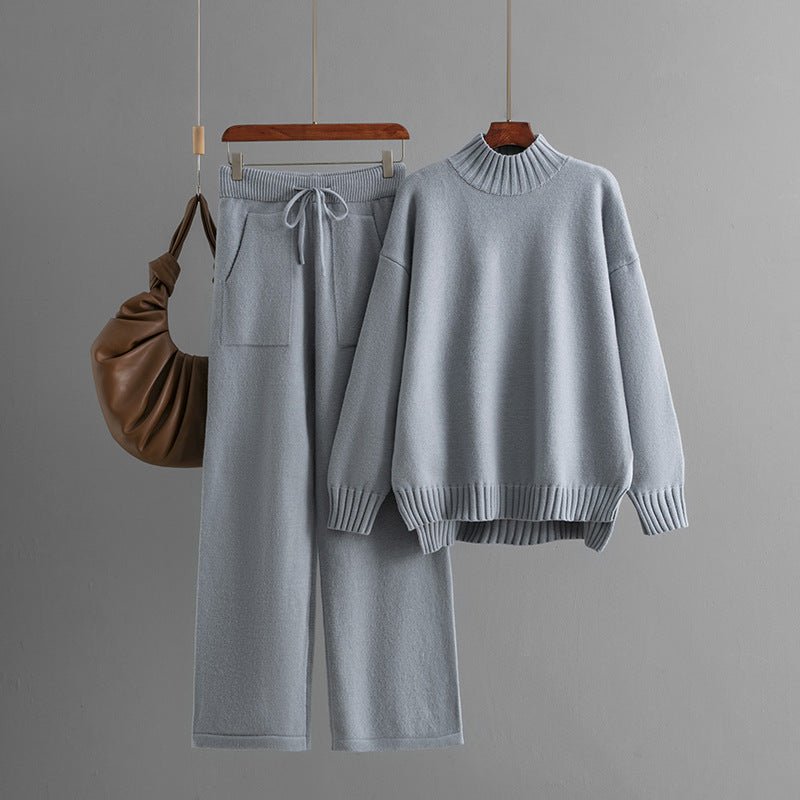 Thick Loose Semi-Turtleneck Knit Set