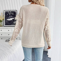 Solid V-Neck Lace Splicing T-Shirt