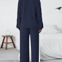 High Neck Knit Set - Casual Winter Two-Piece with High Elasticity