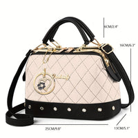 Black Quilted Boston Bag with Heart Charm