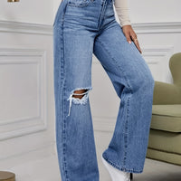 High-Waist Ripped Wide-Leg Bootcut Jeans