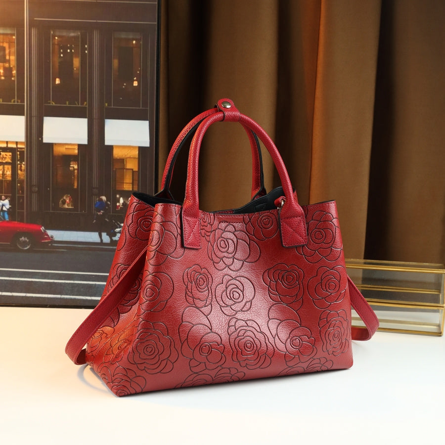 Vintage Rose Embossed Bucket Tote