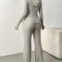 2pcs Set Women's Solid Color Hooded Zipper Top and Casual Trousers