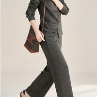 Warm Elegant Straight-Leg Pants Two-Piece Set