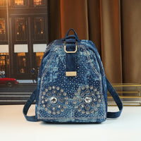 Mini Denim Backpack | Rhinestone Sunflower Embellished