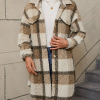 Fuzzy Plaid Button | Long Length Lapel Thermal Jacket