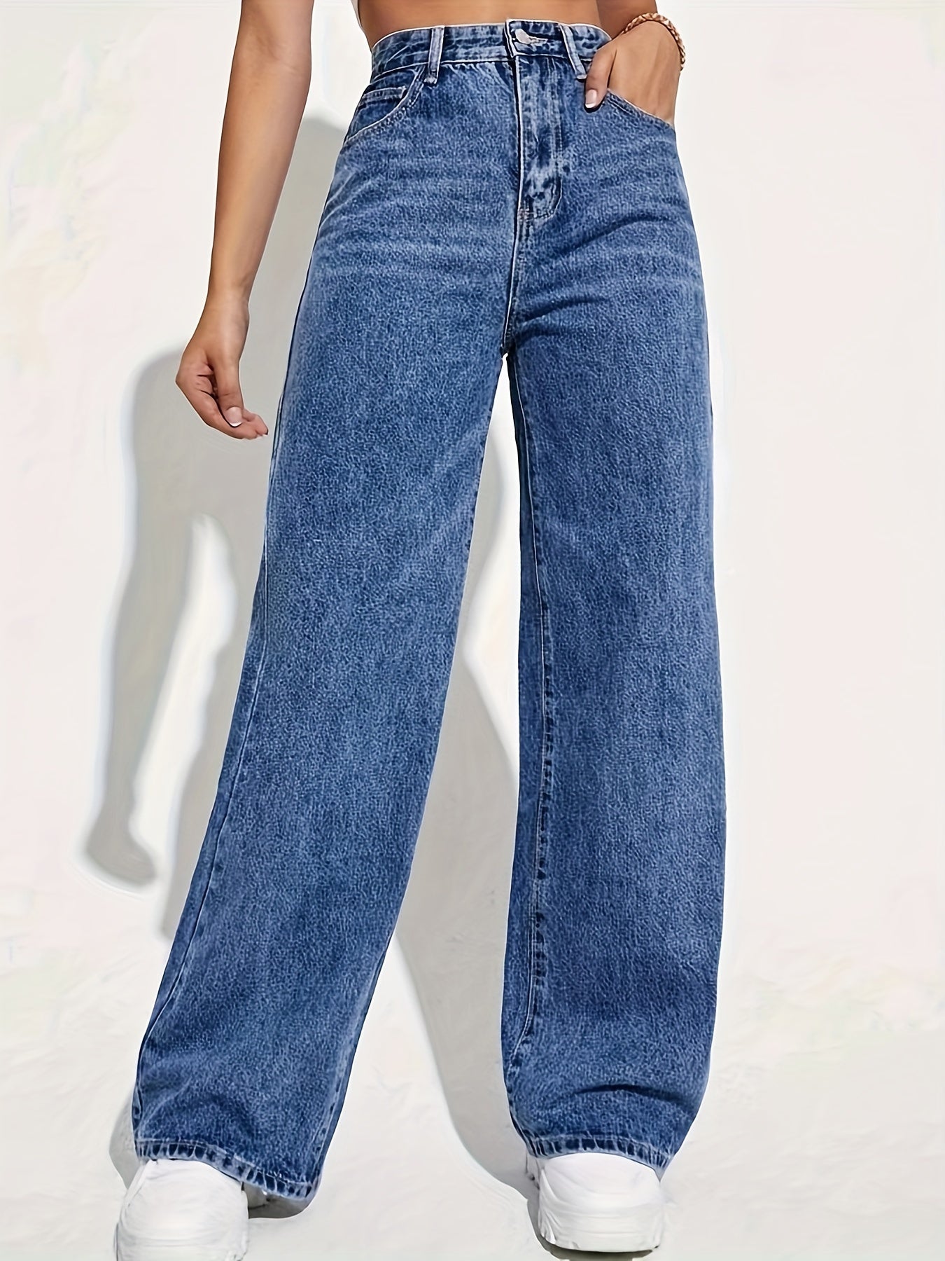 CPUY Mid-Waist Straight Leg Jeans - Cotton Blend Slight Stretch Denim