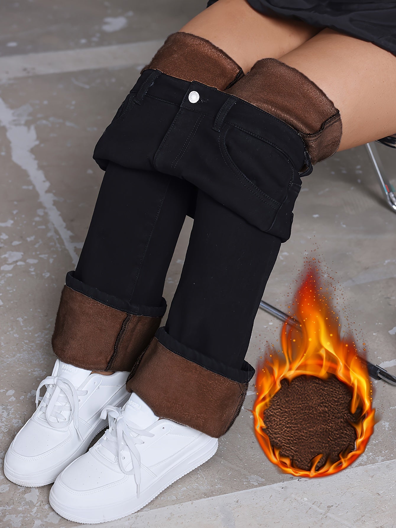 High-Waisted Fleece-Lined - Stretchy Warm