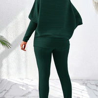 Elegant Solid Stand Collar Long Sleeve Knit Pants Set - Fall/Winter