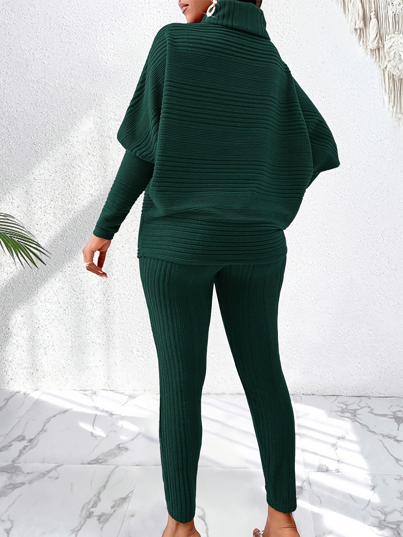 Elegant Solid Stand Collar Long Sleeve Knit Pants Set - Fall/Winter