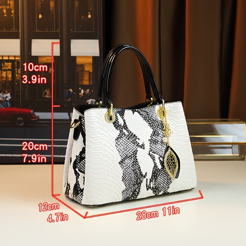 White Animal Print Handbag | Faux Snakeskin & Crocodile Pattern