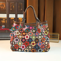 Multicolor Floral Leather Tote Bag with Detachable Strap