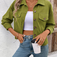Chic Light Corduroy Button-Up Jacket with Ribbed Cuffs