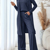 Solid Color Strap Top and Pants and Cardigan, Lightweight Cardigan