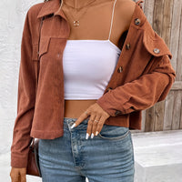 Chic Light Corduroy Button-Up Jacket with Ribbed Cuffs