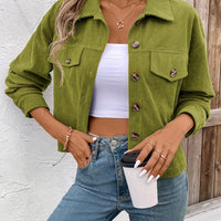Chic Light Corduroy Button-Up Jacket with Ribbed Cuffs