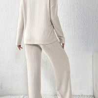 Letter Print Ribbed V-Neck Set