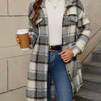 Fuzzy Plaid Button | Long Length Lapel Thermal Jacket