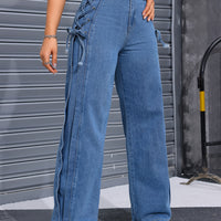 Wide-Leg Streetwear Pants with Lace-Up Tie - Oversized Rayon