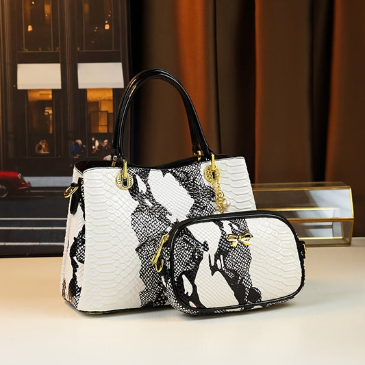 White Animal Print Handbag | Faux Snakeskin & Crocodile Pattern
