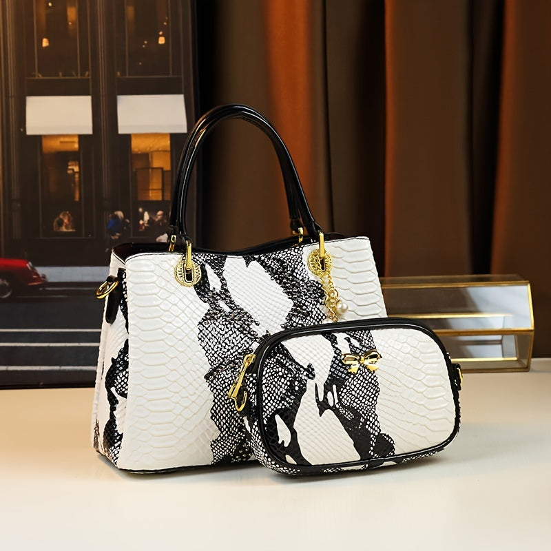White Animal Print Handbag | Faux Snakeskin & Crocodile Pattern