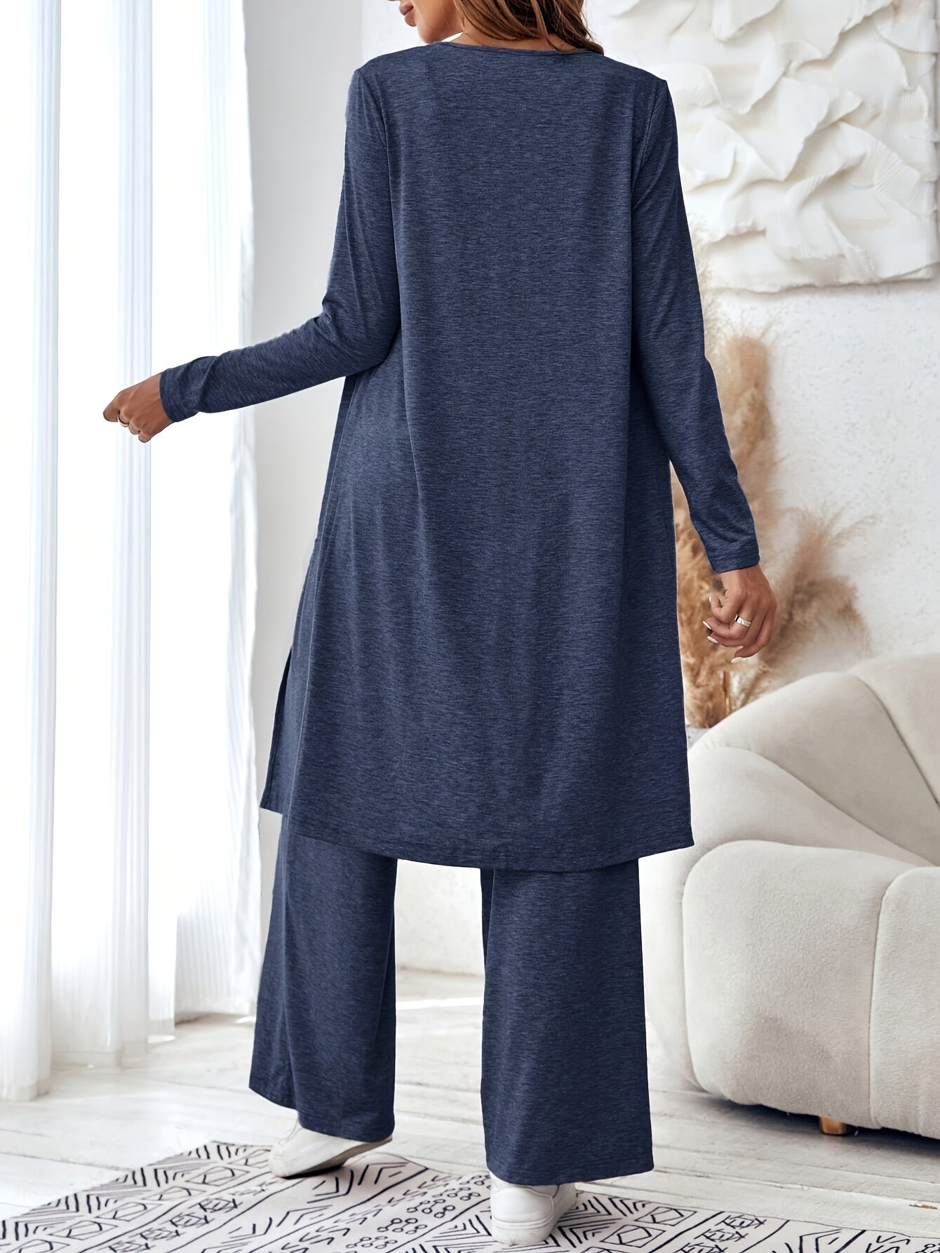 Solid Color Strap Top and Pants and Cardigan, Lightweight Cardigan