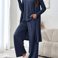 Solid Color Strap Top and Pants and Cardigan, Lightweight Cardigan