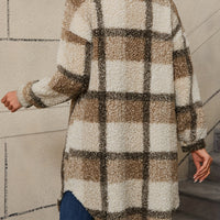 Fuzzy Plaid Button | Long Length Lapel Thermal Jacket