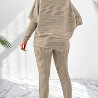 Elegant Solid Stand Collar Long Sleeve Knit Pants Set - Fall/Winter