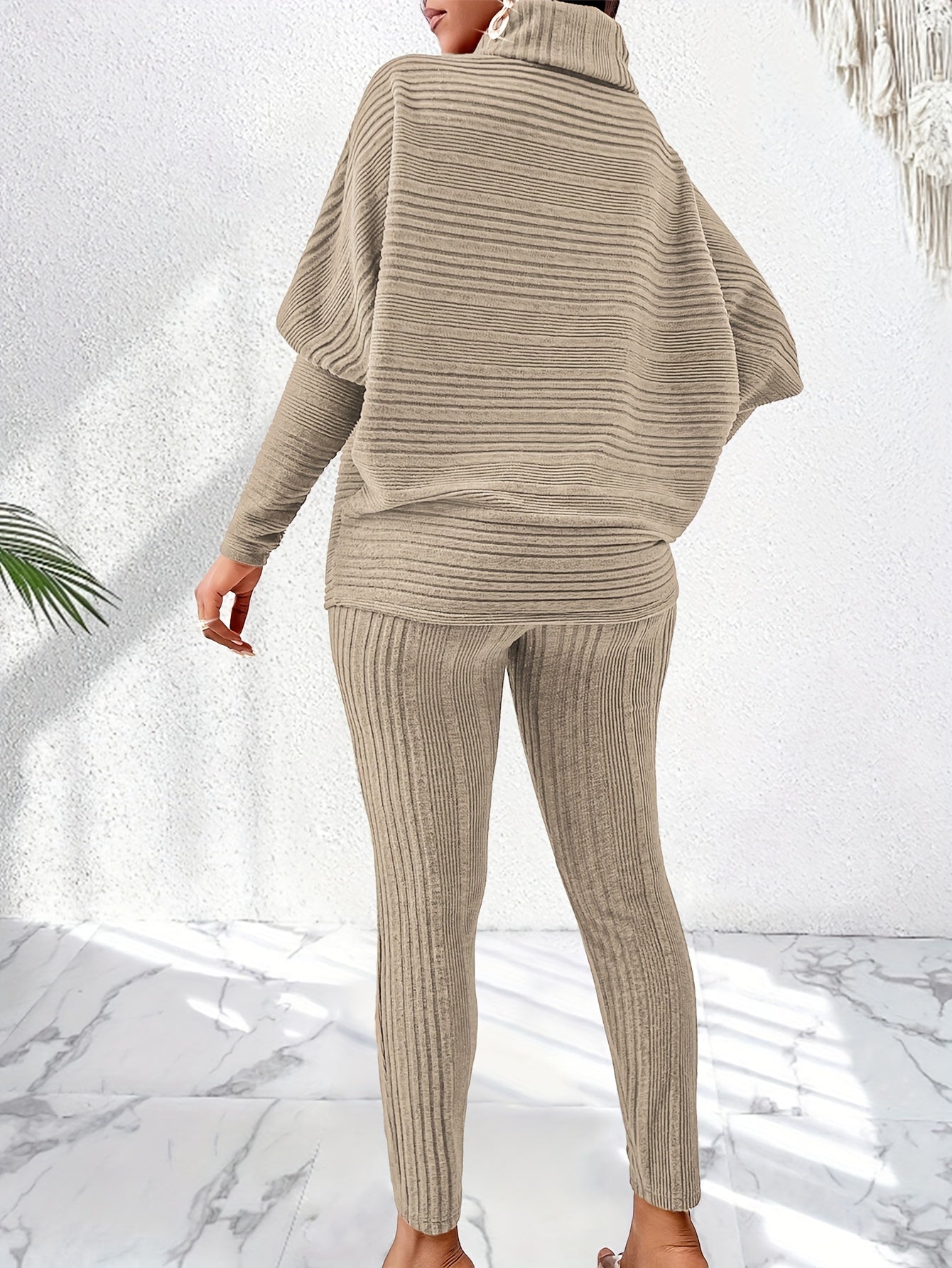 Elegant Solid Stand Collar Long Sleeve Knit Pants Set - Fall/Winter