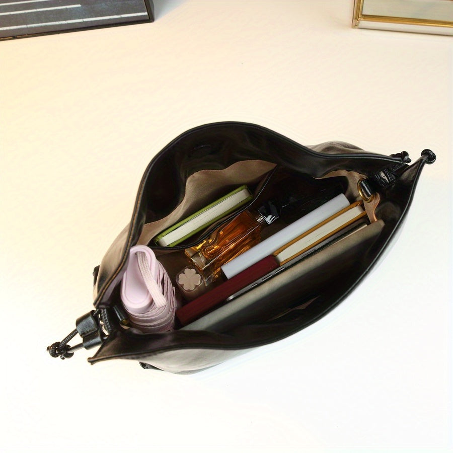 Black Drawstring Bucket Bag | Gold Hardware