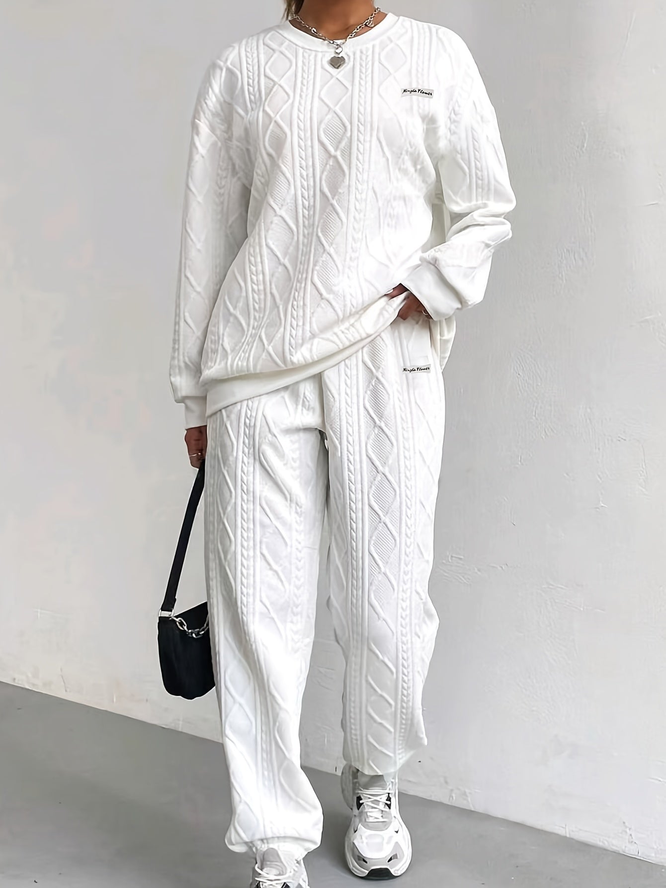Textured Fabric Long Sleeve Sweatshirt & Pants Set