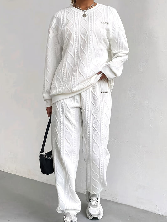 Textured Fabric Long Sleeve Sweatshirt & Pants Set
