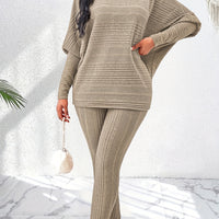 Elegant Solid Stand Collar Long Sleeve Knit Pants Set - Fall/Winter