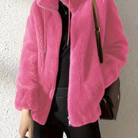 Solid Color Plush Zip-Up Knit Warm Casual Coat