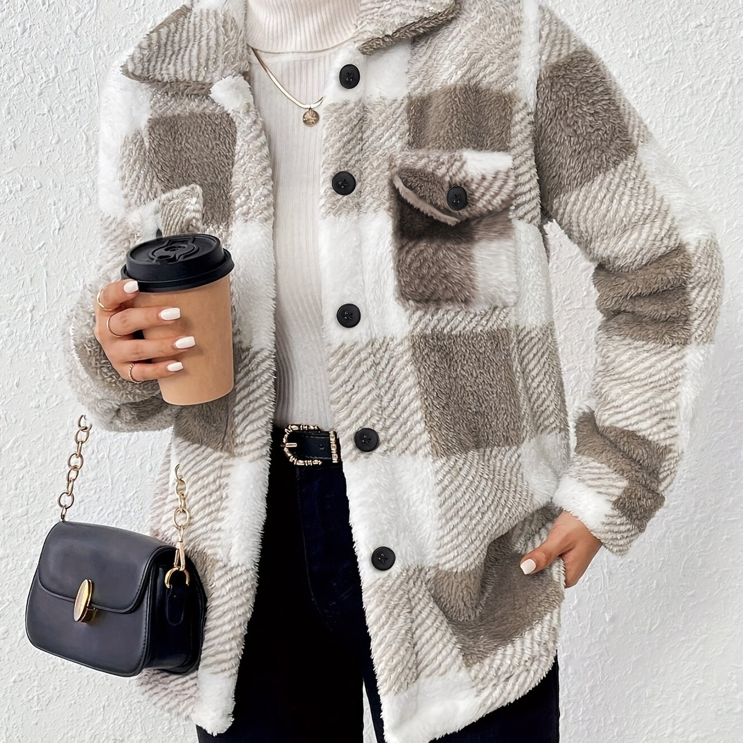 Plush Plaid Winter Coat - High Stretch
