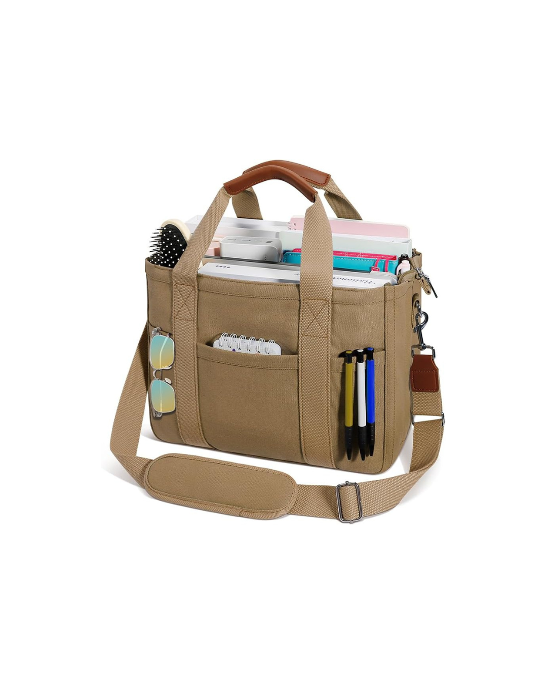 Canvas Crossbody Tote with Pockets